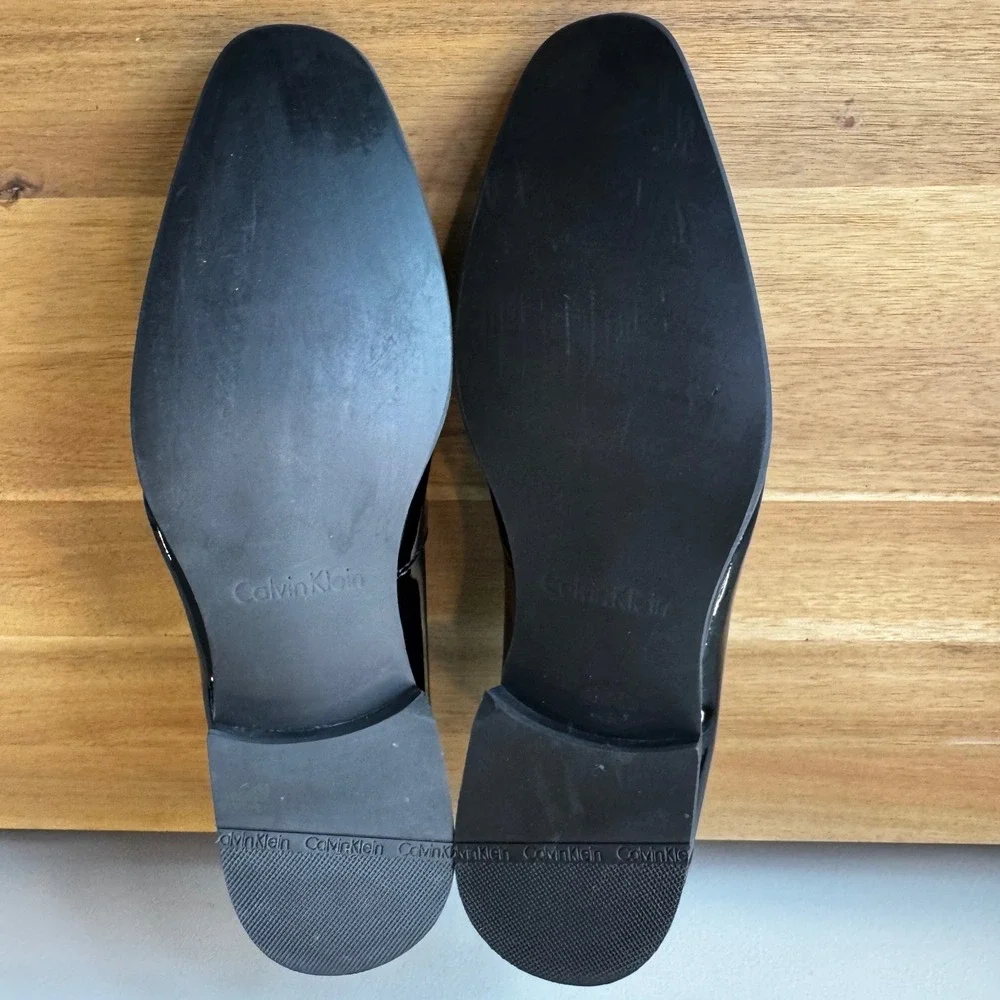 Calvin Klein Bernard Men 10 Black Patent Leather Formal Loafers Shoes 34F1511
